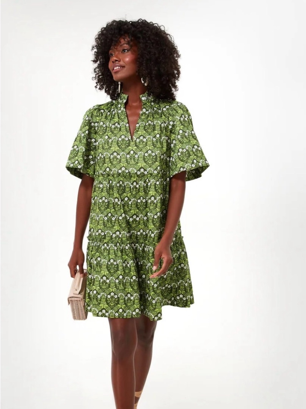Tuckernuck Crawford Green Floral Tiered Mini Dress